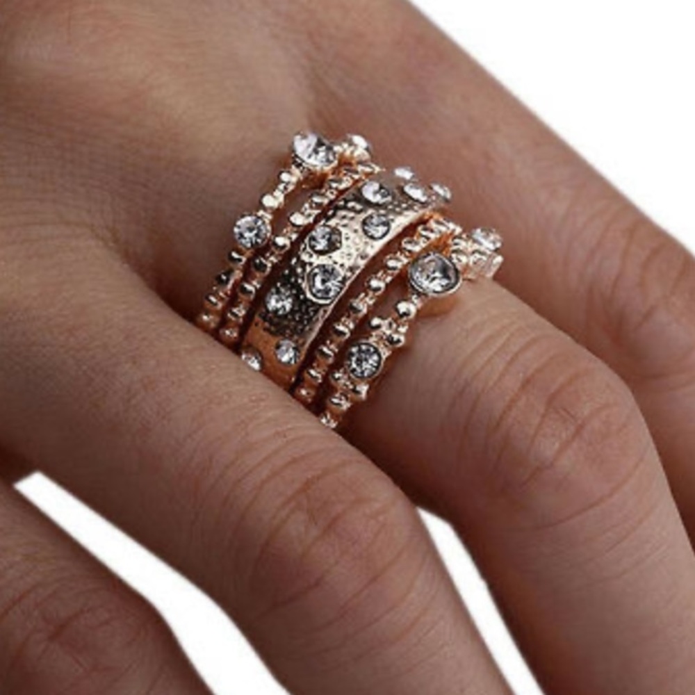 NEW 5Pcs/Set Crystal Rose Gold Stackable Ring Set - Picture 2 of 6